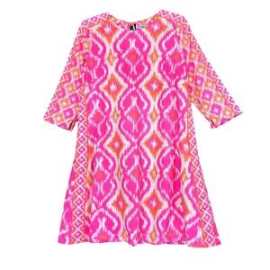 Gretchen Scott Jersey Dress Ikat‎ Pink Orange White Pockets Medium Resort Wear